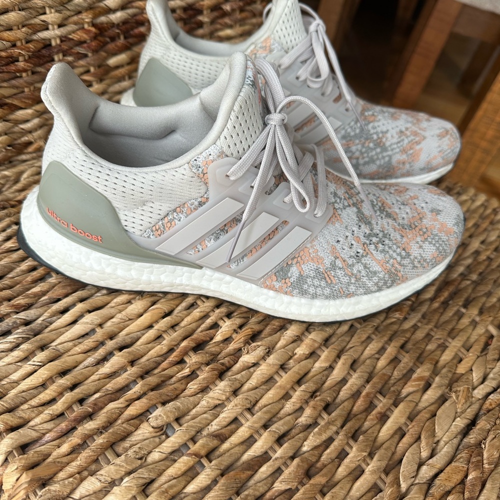 Women Adidas UltraBoost Gray and Orange Sneakers